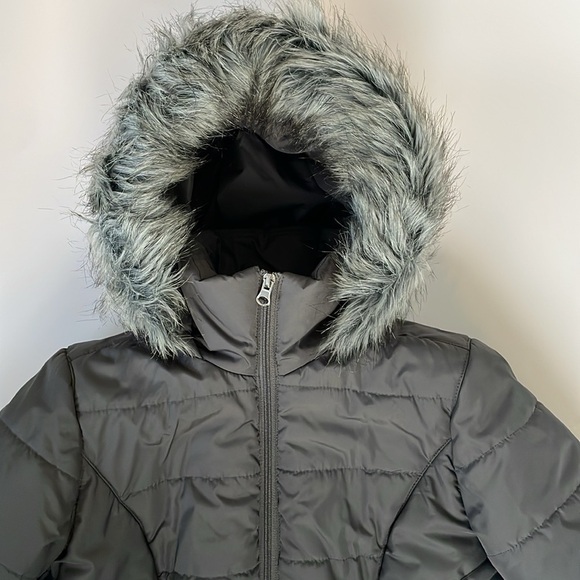 Grey Medium Winter Jacket Coat with Attached Cozy Hood Pink Interior - Picture 11 of 12